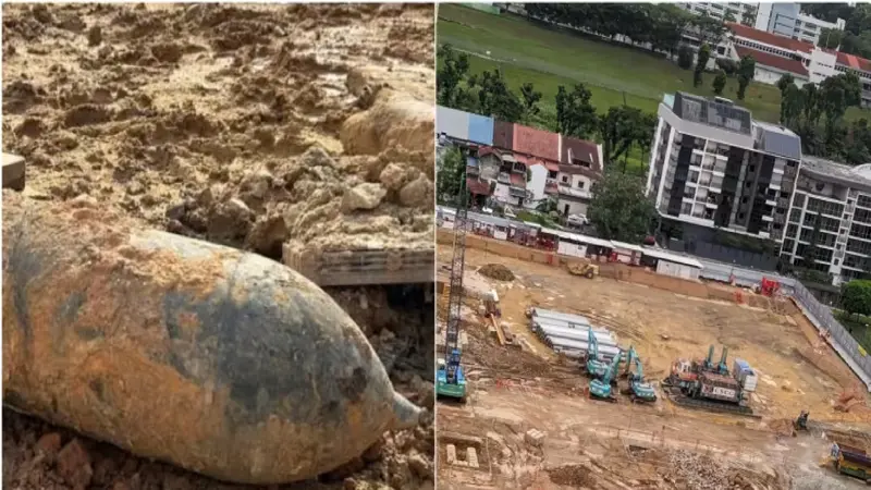Sebuah bom udara Perang Dunia II seberat 100 kg ditemukan di lokasi pembangunan kondominium Myst di Singapura. (SPF, Yi Zhou)