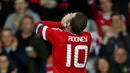 Ekspresi Wayne Rooney mencetak gol ketiga ke gawang Ipswich Town dalam laga putaran ketiga Piala Liga Inggris di Stadion Old Trafford, Manchester, Inggris, Kamis (24/9/2015) dini hari WIB. (Action Images via Reuters/Ed Sykes)