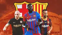 Barcelona - Martin Braithwaite, Samuel Umtiti, Miralem Pjanic (Bola.com/Adreanus Titus)