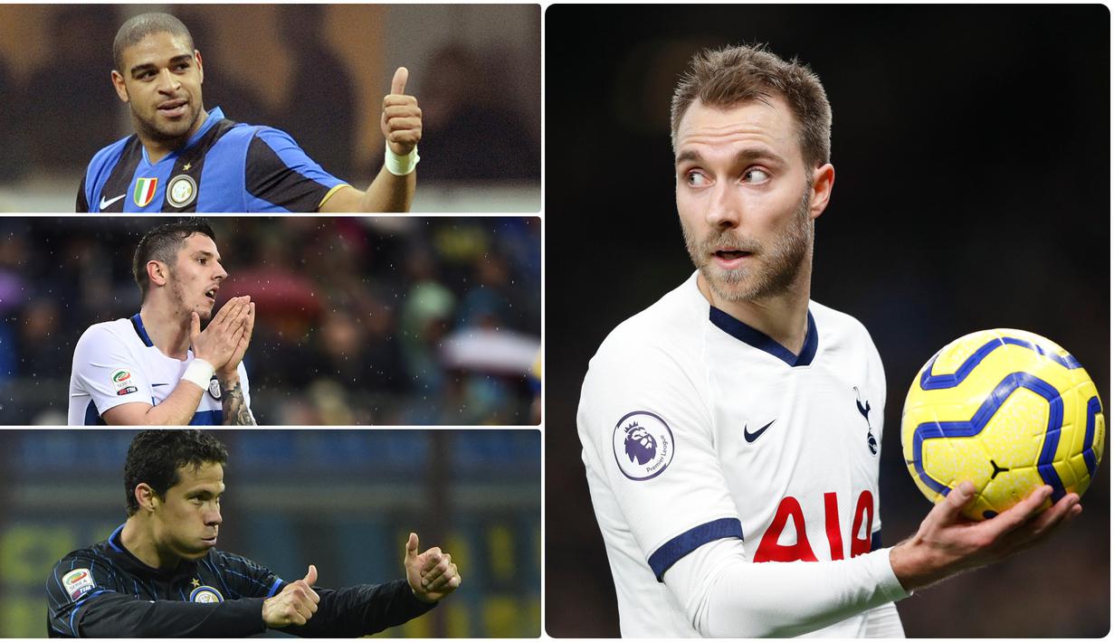 Gelandang asal Denmark, Christian Eriksen, telah resmi berseragam Inter Milan serta menjadi pemain termahal ketiga skuat Nerazzurri di bursa transfer musim dingin. Berikut Christian Eriksen dan sederet pemain termahal Inter Milan di bursa transfer musim dingin. (kolase foto AFP)