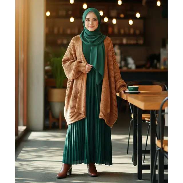 Gamis Pleated + Outer Oversize Cardigan