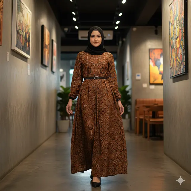 Gamis Batik Kombinasi Kain Polos