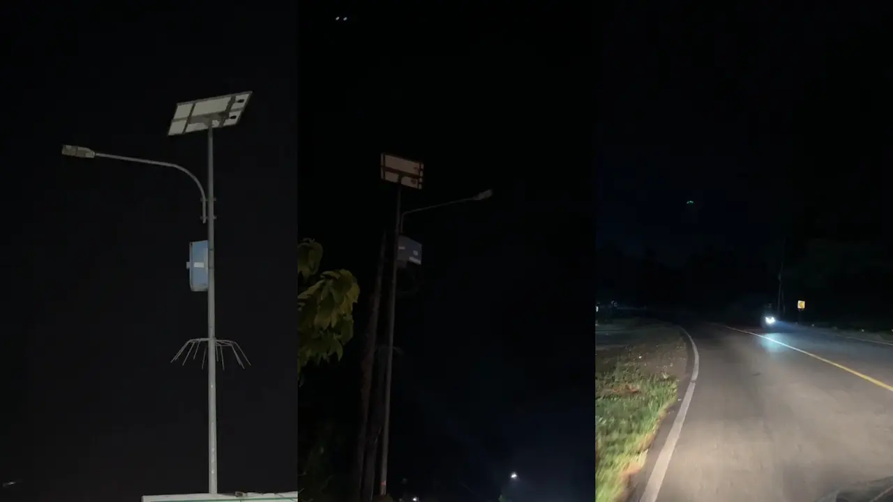 Kondisi jalan Lintas Sumatera di Lampung gelap gulita. (Liputan6.com/Ardi Munthe)
