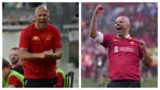 Arne Slot didapuk sebagai suksesor Jurgen Klopp sebagai pelatih Liverpool pada musim 2024/2025. Seperti diketahui, Slot tak banyak merombak pemain-pemain inti The Reds yang biasa dimainkan oleh Klopp. Hal tersebut membuahkan penampilan solid Liverpool sejak awal musim. The Reds memastikan gelar juara Liga Inggris pada pekan ke-34 dengan raihan 82 poin atau terpaut 15 angka dari Arsenal sebagai runner up. Ia juga tercatat sebagai pelatih Belanda pertama yang berhasil meraih gelar Liga Inggris. (Foto kolase: AFP)