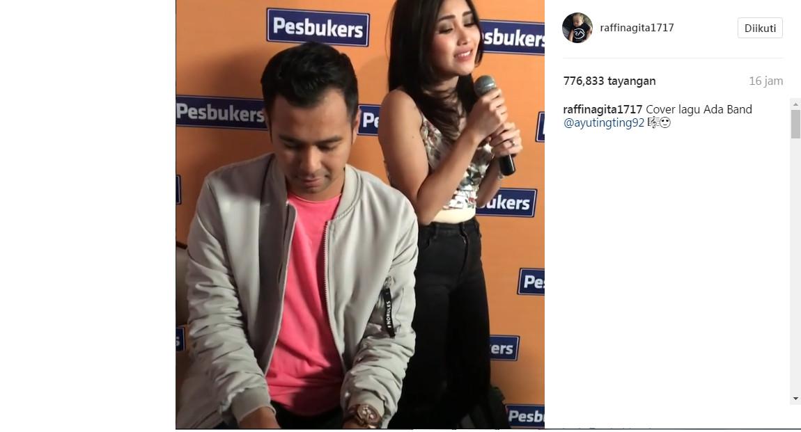 Raffi Ahmad mengiringi Ayu Ting Ting bernyanyi (Foto: Instagram)