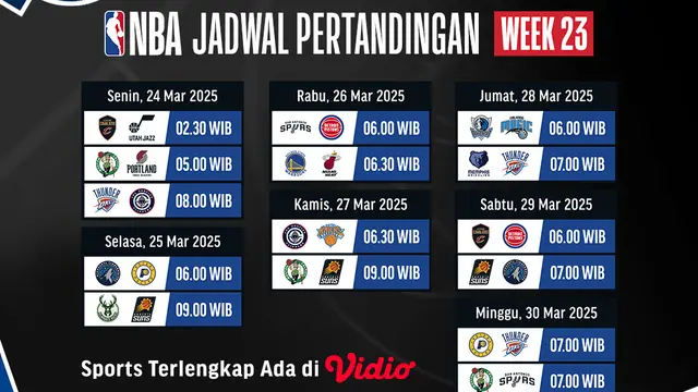 Link Live NBA Season 2024/25 Week 23 di Vidio