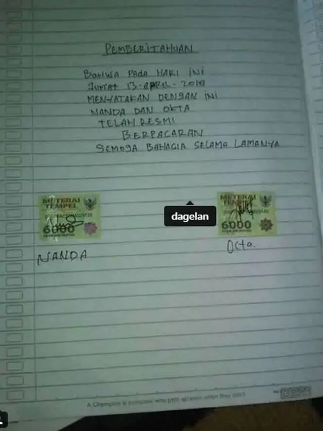 [Bintang] Heboh Surat Perjanjian Pacaran, Isinya Ada 11 Poin, Nomor 10 Paling Bikin Ngakak