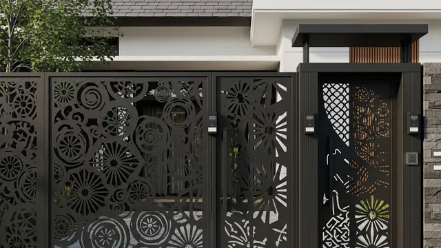 Pagar Laser Cut Geometris dengan Sensor Magnetik Pintu Masuk