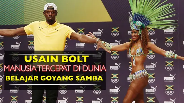 Video Usain Bolt pemegang rekor lari dunia nomor 100 meter belajar menari goyang samba usai jumpa pers di Rio De Janeiro.