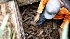 Petugas kebersihan menarik bungkusan kabel yang menyumbat saluran air di Jalan Merdeka Selatan, Jakarta, Senin (29/2). Basuki Tjahaja Purnama (Ahok) mengatakan adanya dugaan sabotase banjir akibat limbah kulit kabel tersebut (Liputan6.com/Faizal Fanani)
