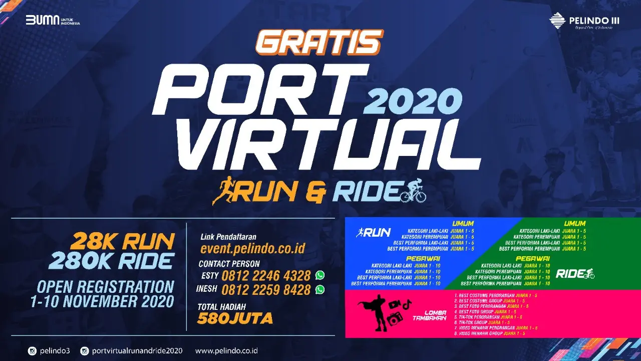 Gaungkan Gerakan Hidup Sehat, Pelindo 3 Gelar Port Virtual Run dan Ride 2020