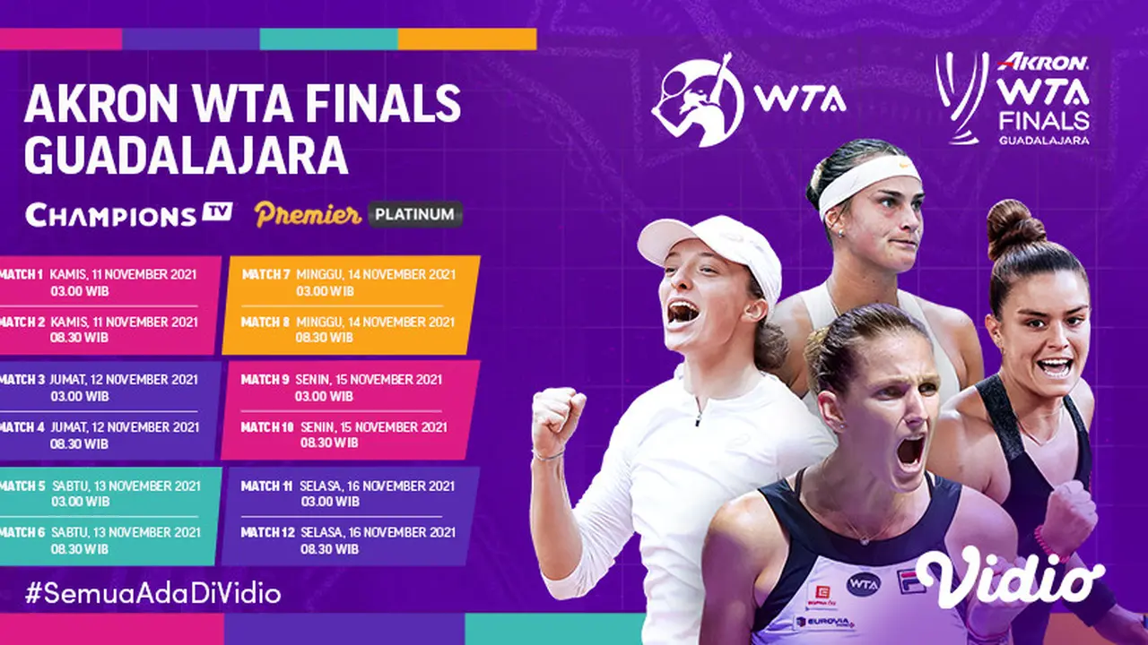 Jadwal dan Live Streaming WTA Finals Guadalajara di Vidio Pekan Ini