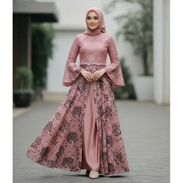 9 Model Gamis Batik Brokat Silk Look Elegan, Pilihan Busana Pesta Modern