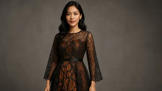 7 Model Long Dress Batik Kombinasi Brokat Lengan Panjang, Anggun dan Elegan di 2025