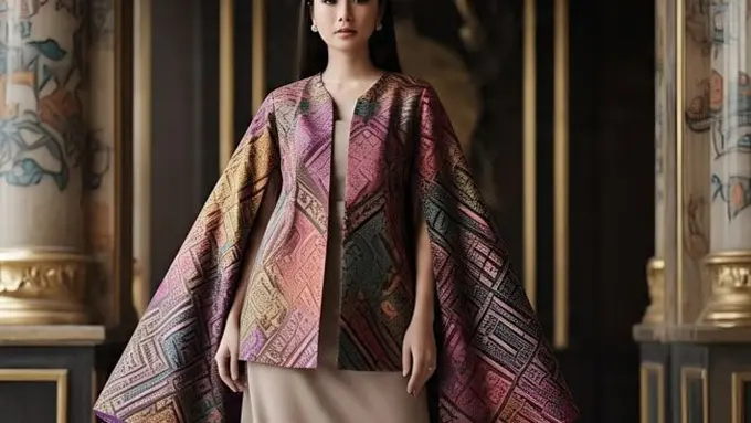 Ilustrasi Model Blazer Batik Cape (Sumber Gambar: Meta AI)