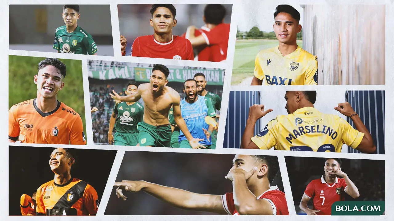 Kolase - Marselino Ferdinan dengan seragam Timnas Indonesia, Persebaya, KMSK Deinze, dan Oxford United