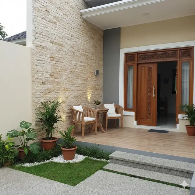Teras Rumah 6x9 dengan Taman Sederhana (Foto: Gemini AI)