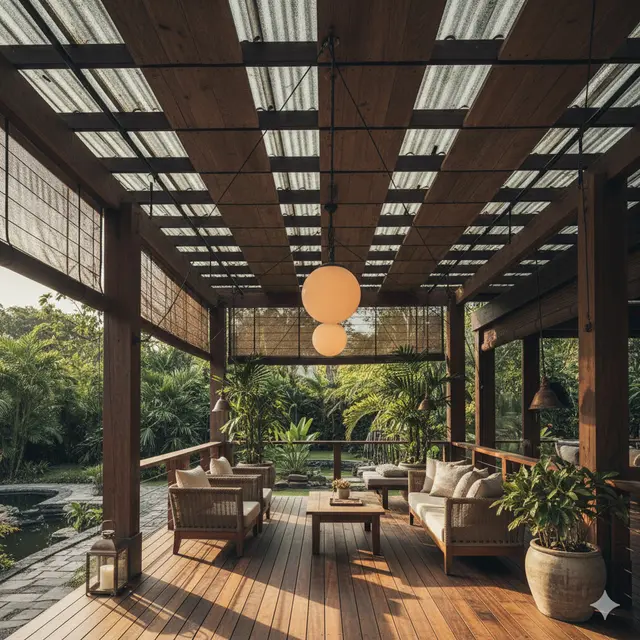 Model Teras dari Kayu Atap Asbes yang Estetik