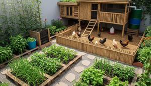 model kandang ayam kombinasi umbaran dan kandang tidur yang efisien. Foto: Gemini