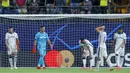 Reaksi para pemain Atalanta setelah pemain Villarreal Arnaut Danjuma mencetak gol ke gawang mereka pada pertandingan Grup F Liga Champions di Villarreal, Spanyol, Selasa (14/9/2021). Pertandingan berakhir imbang 2-2. (AP Photo/Alberto Saiz)