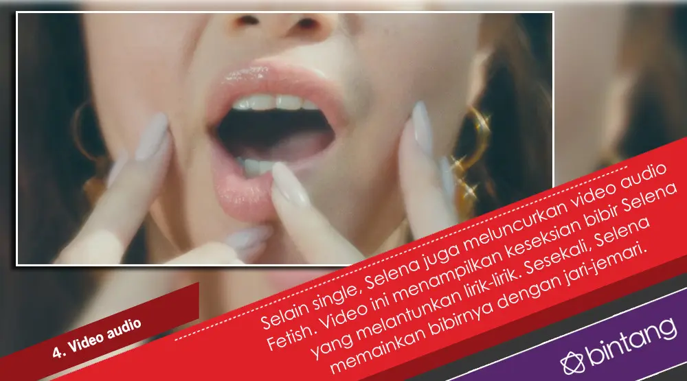Selena Gomez Pamer Bibir Seksi di Video Single Fetish. (Foto: YouTube/SelenaGomezVEVO, Desain: Nurman Abdul Hakim/Bintang.com)