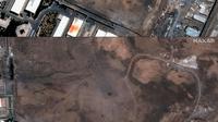 Dalam pidatonya, Trumo mengumumkan bahwa pasukan militer negara tersebut telah menghancurkan tiga fasilitas nuklir utama Iran, yakni Isfahan, Natanz, dan Fordow. (Citra satelit ©2025 Maxar Technologies/AFP)