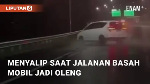 VIDEO: Menyalip Saat Jalanan Basah, Mobil Oleng dan Hampir Terguling