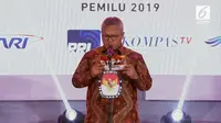 Ketua KPU Arief Budiman memberi sambutan saat membuka Debat Capres  2019 di Gedung Bidakara, Pancoran, Jakarta Selatan, Kamis (17/1). (Liputan6.com)
