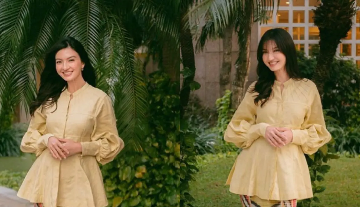 Raline mengenakan busana wastra khas Kalimantan. Sederhana namun terlihat elegan. (@ralineshah)