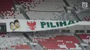 Spanduk berlogo wajah pasangan capres-cawapres nomor urut 02 Prabowo Subianto-Sandiaga Uno terpasang di tribun Stadion Utama Gelora Bung Karno (SUGBK), Jakarta, Sabtu (6/4). Prabowo dan Sandiaga akan melakukan kampanye akbar di stadion GBK pada Minggu 7 April 2019. (merdeka.com/Imam Buhori)