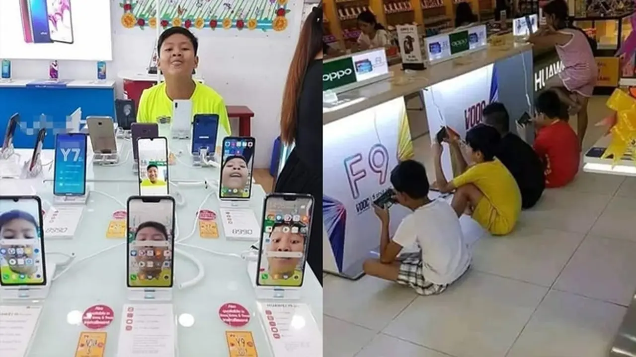 6 Aksi Nyeleneh Bocah saat di Counter HP, Seenaknya Sendiri