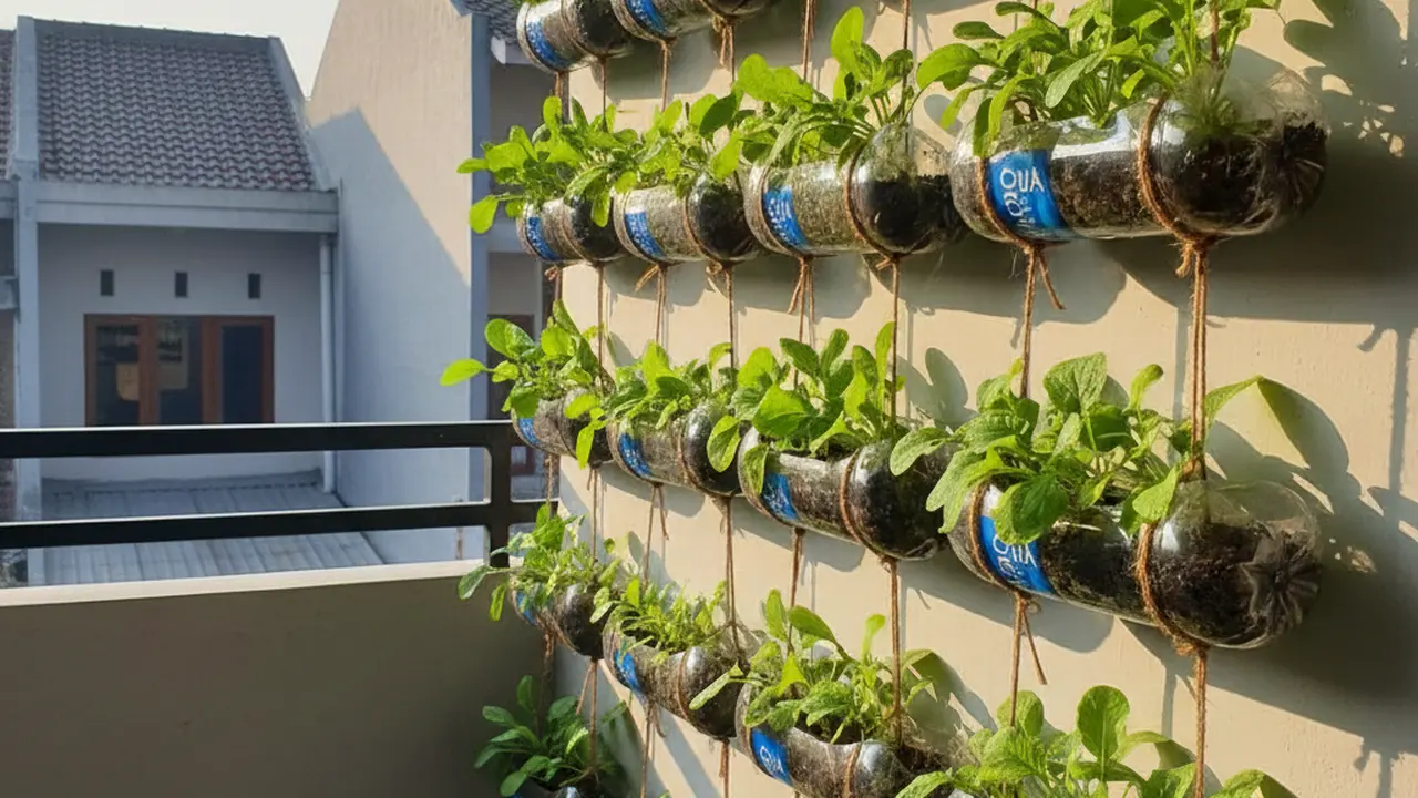 Kebun Gantung dari Botol Bekas untuk Rumah Tanpa Tanah. AI