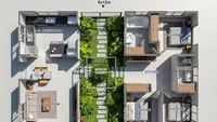 7 Denah Rumah 6x12 dengan Taman Dalam dan Dapur Terbuka, Fungsional dan Estetis