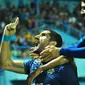 Ekspresi Srdan Lopicic, pencetak gol pertama Arema kala menjamu Bhayangkara SU (15/5/2016) di Stadion Kanjuruhan, Malang. (Bola.com/Iwan Setiawan)