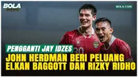 Jay Idzes Absen, John Herdman Andalkan Elkan Baggott dan Rizky Ridho