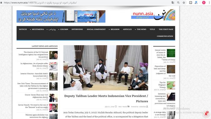 Screengrab situs berita Nunn Asia yang memberitakan pertemuan Wakil Presiden RI Jusuf Kalla dengan delegasi Taliban di Jakarta, 27 Mei 2019 (Nunn Asia / Screengrab)