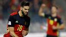 Gelandang Belgia, Yannick Carrasco, merayakan gol yang dicetaknya ke gawang Estonia. (Reuters/Francois Lenoir)