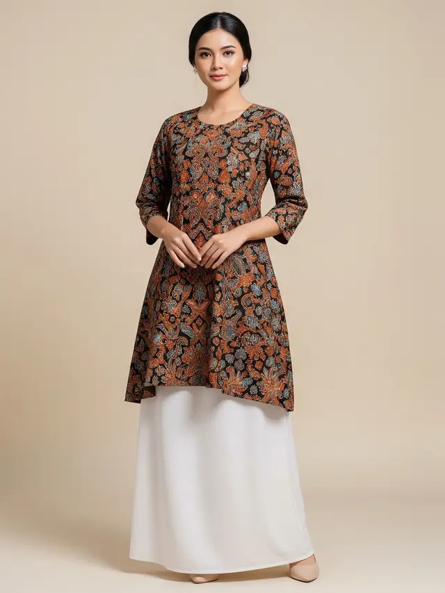 Model Baju Batik yang Cocok dengan Rok Polos untuk Acara Formal Hingga Casual/Ilustrasi gambar oleh AI