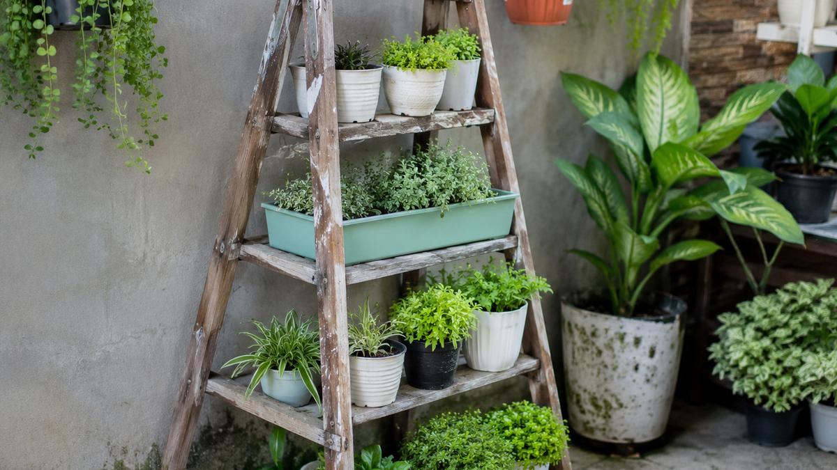 5 Ide Kebun Vertikal dari Tangga Lipat Rusak untuk Dekorasi Unik dan Hemat Tempat