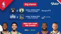 Duel Nets vs Celtics dan Clippers kontra Warriors, Jumat (12/3/2021) dapat disaksikan melalui platform streaming Vidio. (Dok. Vidio)