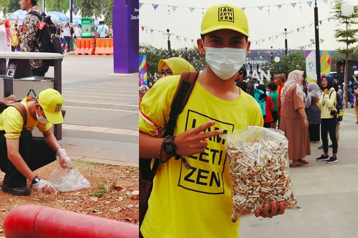 Banjir Pujian, Pria Ini Punguti Rokok Selama Asian Games 2018