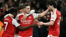 Arsenal berhasil meraih kemenangan 2-0 atas Everton pada laga pekan ke-30 Premier League di Stadion Emirates, Minggu (15/03/2026) dini hari WIB. Satu dari dua gol The Gunners dicetak Viktor Gyokeres pada menit ke-89. (AFP/Ben STANSALL)