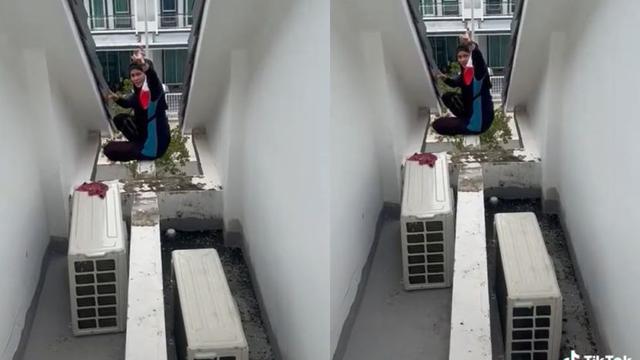 Ibu 4 Anak Pasang AC di Gedung