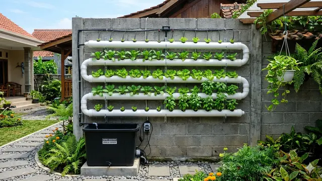 Ide Kebun Hidroponik di Halaman Belakang dengan Sistem Sirkulasi Otomatis.
