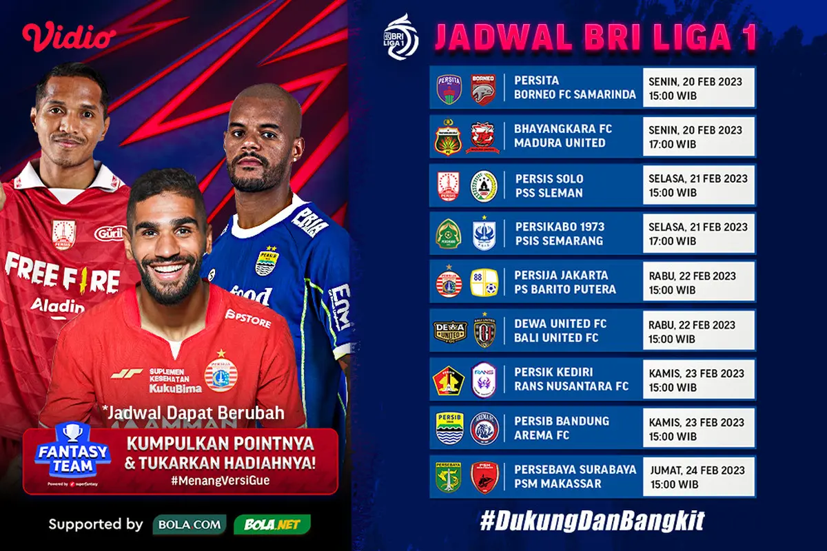 Jadwal dan Live Streaming BRI Liga 1 Pekan Ini, 20-24 Februari 2023