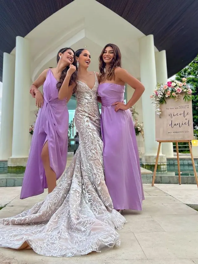 8 Pesona Cinta Laura Pakai Gaun Pengantin, Pose Bareng Bridesmaid Susan Sameh dan Jihane Almira