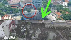 Jalan Gubeng, Surabaya amblas sedalam 10 meter. Berikut foto suasana sebelum dan sesudah jalanan Gubeng amblas.