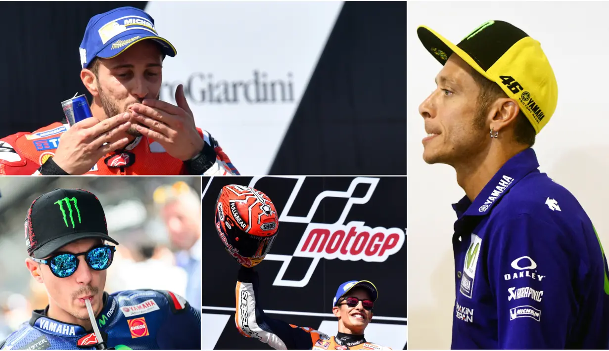 Berikut ini klasemen sementara MotoGP 2017. Pebalap Ducati, Andrea Dovizioso, mengancam posisi Marc Marquez di puncak klasemen sementara MotoGP 2017. (Foto-foto Kolase AFP dan AP).