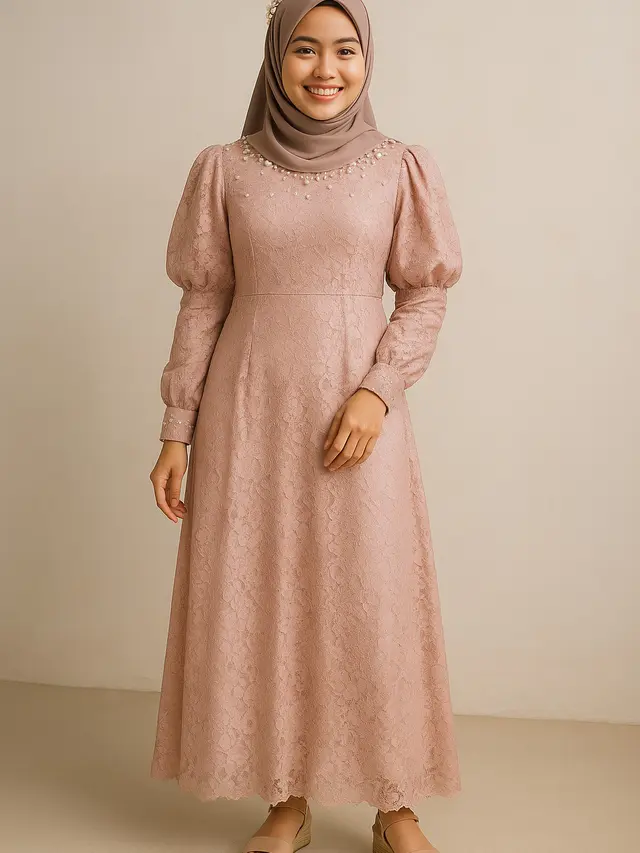 Model Long Dress Brokat Kombinasi Payet Terbaru/Ilustrasi oleh AI