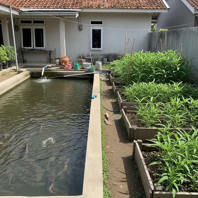 Cara Menggabungkan Kolam Lele dan Kebun Kangkung di Halaman Rumah (AI)